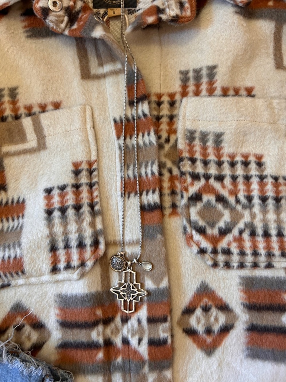 Southwestern Print Button-Up Shacket in Cream & Brown (NWT) - Picture 9 of 9